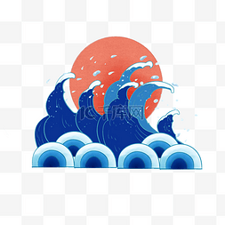 海浪礁石图片_日式海浪装饰