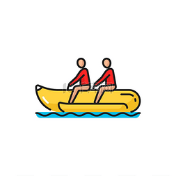 香蕉船水上娱乐活动，游客夫妇在