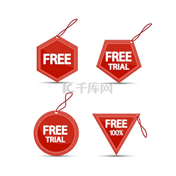 免费促销活动图片_网站的红色免费标签、按钮和图标