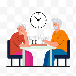 人物在玩图片_老年痴呆症人物插画下象棋的老夫