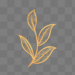 端午节立体浮雕金色线描植物叶子
