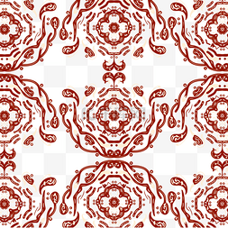 红色对称连续精致花朵图案边框