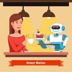 coffee杯子图片_Robot waiter serving coffee and cake