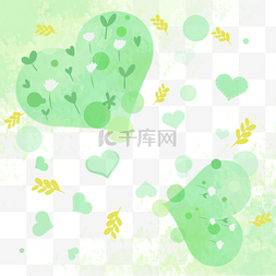 韩国水彩抽象绿色爱心边框