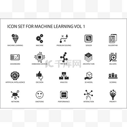 遗传算法图片_智能机器学习矢量图标集。用于情