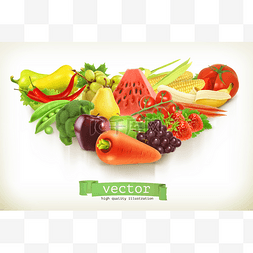 水果和蔬菜的插图