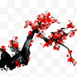 梅花写意水墨传统风格欢庆新年树