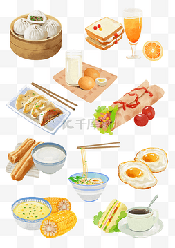 咖啡图片_手绘水彩早餐美食贴纸