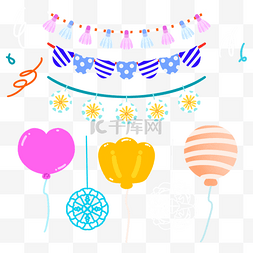 彩色的气球插画图片_生日快乐惊喜装饰组图