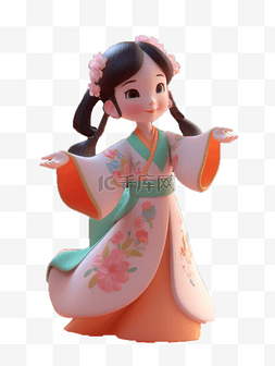 中国古代图片_3D立体卡通中国风汉服女孩人物形