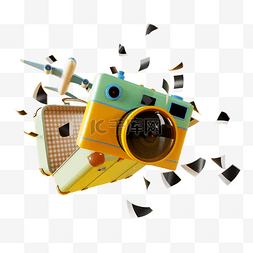 旅行元素图片_照相机黄色旅行3d抽象创意