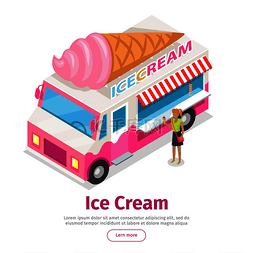 冰淇淋车采用等距投影风格的设计
