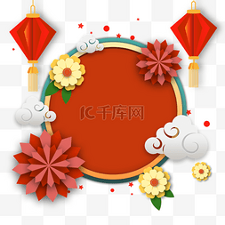海报红色新年背景图片_越南新年花卉圆形边框