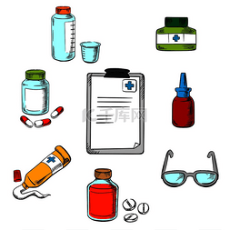 药物处方图片_剪贴板药物和药丸、软膏、剂量和