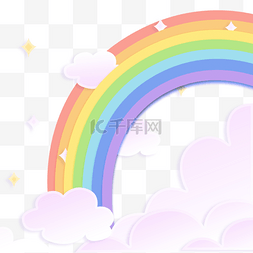 线条七彩图片_粉色可爱云朵剪纸彩虹背景