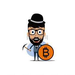 数字货币卡通图片_比特币加密货币主题卡通绅士男性