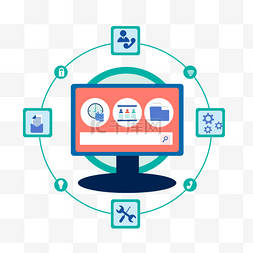 团队合作矢量ps素材图片_商务团队电脑圆形思维导图