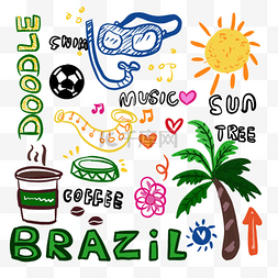 足球背景广告图片_卡通彩色涂鸦画巴西概念旅游图