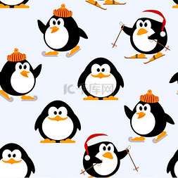 矢量企鹅图片_矢量无缝图案小企鹅在玩耍企鹅滑