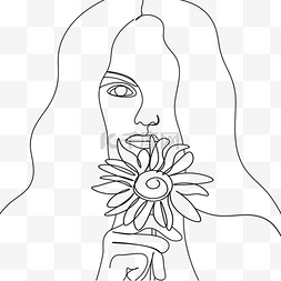 女人正面肖像花卉线条画极简