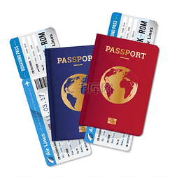 护照票航空旅行真实构图两本带登