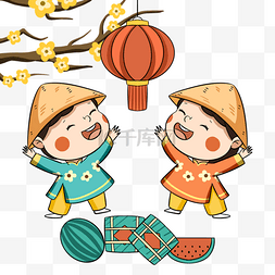 可爱风格越南春节节日人物