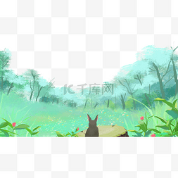 兔子树桩图片_春天风景树桩森林兔子