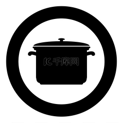 砂锅菜图片图片_圆形矢量插图中的平底锅黑色图标