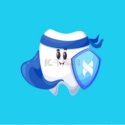 健康的牙齿有趣的表情符号与蓝色