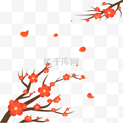 花瓣梅图片_雪红梅梅花梅树花瓣飘花png新年