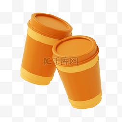 纸杯托盘图片_橙色卡通C4D立体奶茶食物