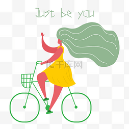 女人运动图片_抽象爱自己骑车插画