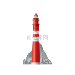 建筑沿海图片_带有红白条纹的海上灯塔建筑。