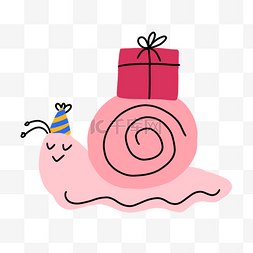 礼物线条元素图片_拖着礼物的粉色蜗牛抽象线条动物