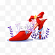 妇女节3D立体红色高跟鞋鲜花元素