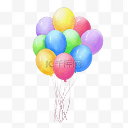 喜庆漂浮气球图片_水彩一堆彩色气球