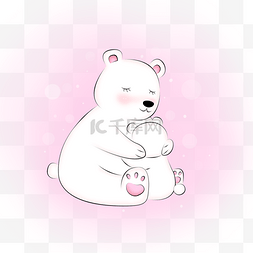 粉红气泡背景中拥抱的北极熊动物