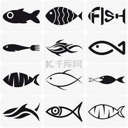 of图标图片_Set of creative black fish icons on white bac