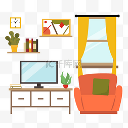 家具插画家具设计图片_客厅房间起居室扁平风格沙发与电