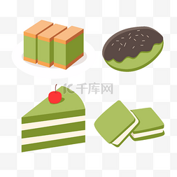 抹茶蛋糕插画图片_卡通抹茶甜品巧克力面包蛋糕插画
