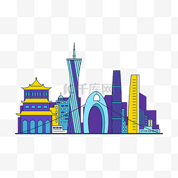 广州小蛮腰png图片_广州描边插画城市