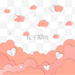 红色天空图片_剪纸风格天空粉色云朵
