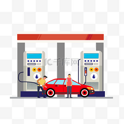 智能汽车背景图片_加油站小轿车卡通插画