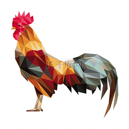 多边形背景卡通图片_多彩的公鸡低多边形地位与红色的