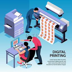 科技打印图片_数字印刷等距背景与办公室工作人