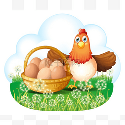 卡通篮子图片_一只母鸡在篮子里的鸡蛋
