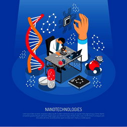 蓝色背景下的纳米技术等距组合与