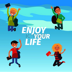 享受你的生活海报与快乐跳跃的学