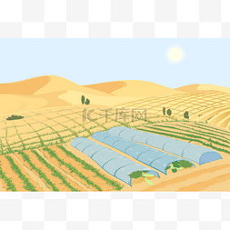 沙漠图片_沙漠中的蔬菜种植园。防治荒漠化