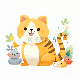 猫咪动物扁平风插画可爱小动物